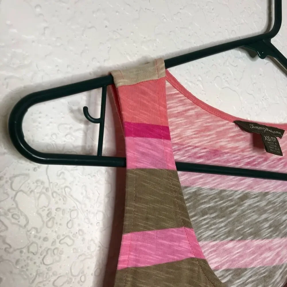 Tommy Bahama pink white tan striped sleeveless maxi dress size Extra Small XS